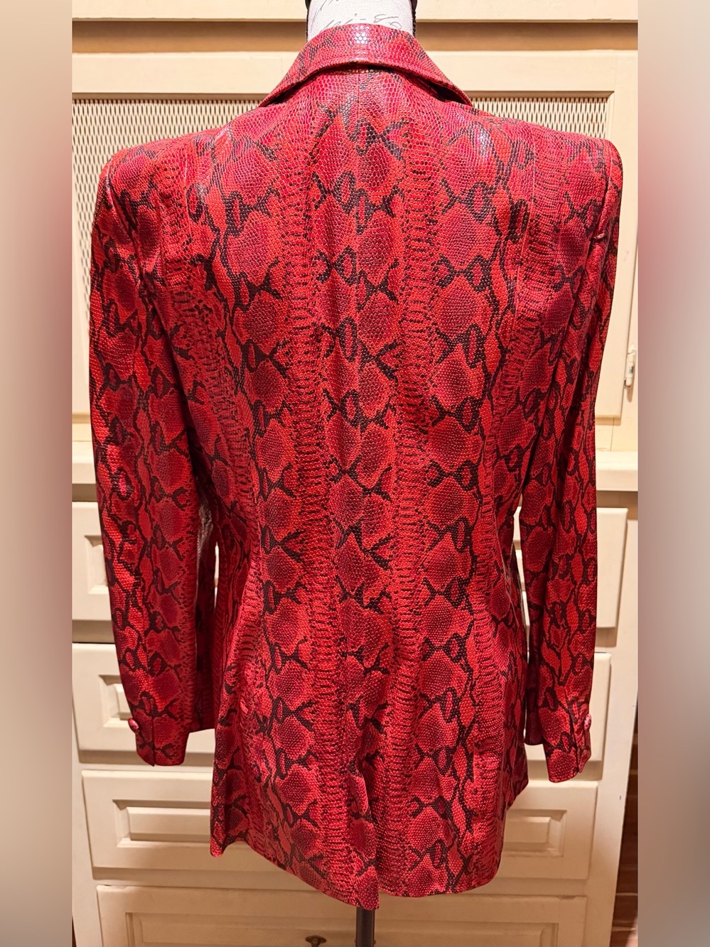 VTG Escada Red Python Snakeskin Embossed Leather Jacket - Picture 5 of 7